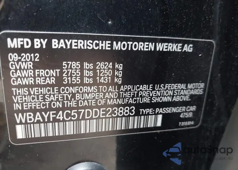 2013 BMW 740Li xDrive z USA, uszkodzony, nr VIN WBAYF4C57DDE23883